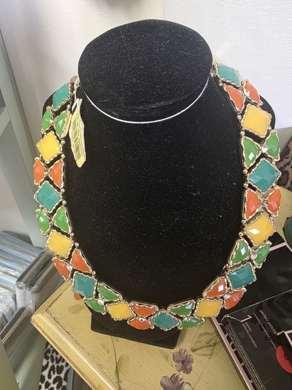 Natasha Colorblock Statement Necklace in Green, Yellow, Orange, Teal by